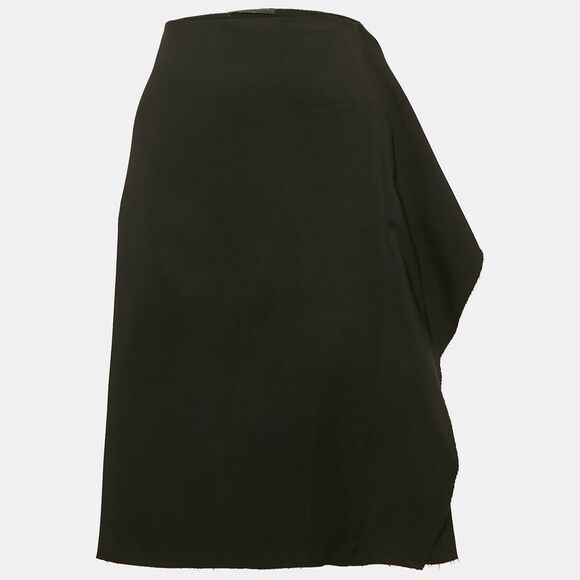 Versace Black Sateen Drape Detail Pencil SkirtL
